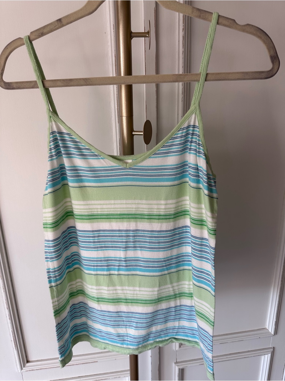 J. Crew Vintage Blue, Green & White Striped Cotton Cami